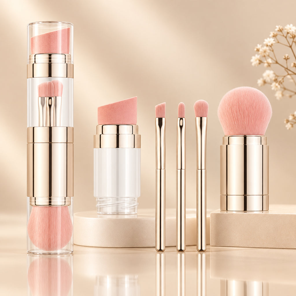 5 in 1 Portable Retractable Makeup Brushes for Foundation Eyebrow Lip Eyeshadow Loose Powder Cosmetic Set Makeup Brush Tools