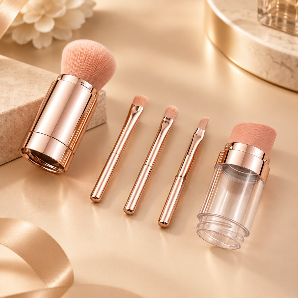5 in 1 Portable Retractable Makeup Brushes for Foundation Eyebrow Lip Eyeshadow Loose Powder Cosmetic Set Makeup Brush Tools