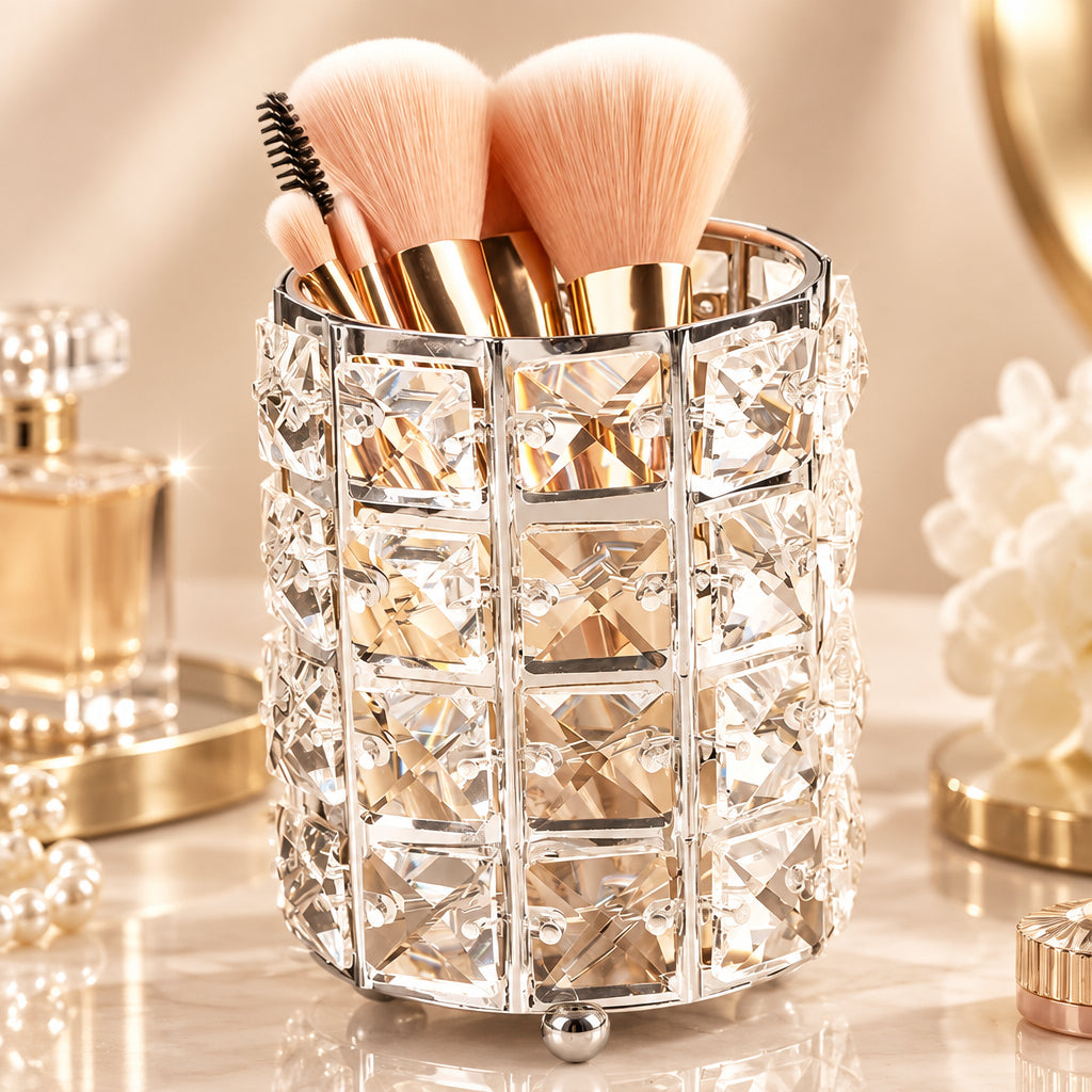 Crystal Makeup Brush Eyebrow Pencil Storage Tube Jewelry Storage Container Metal Storage Box European Style Cosmetic Organizer
