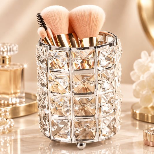 Crystal Makeup Brush Eyebrow Pencil Storage Tube Jewelry Storage Container Metal Storage Box European Style Cosmetic Organizer