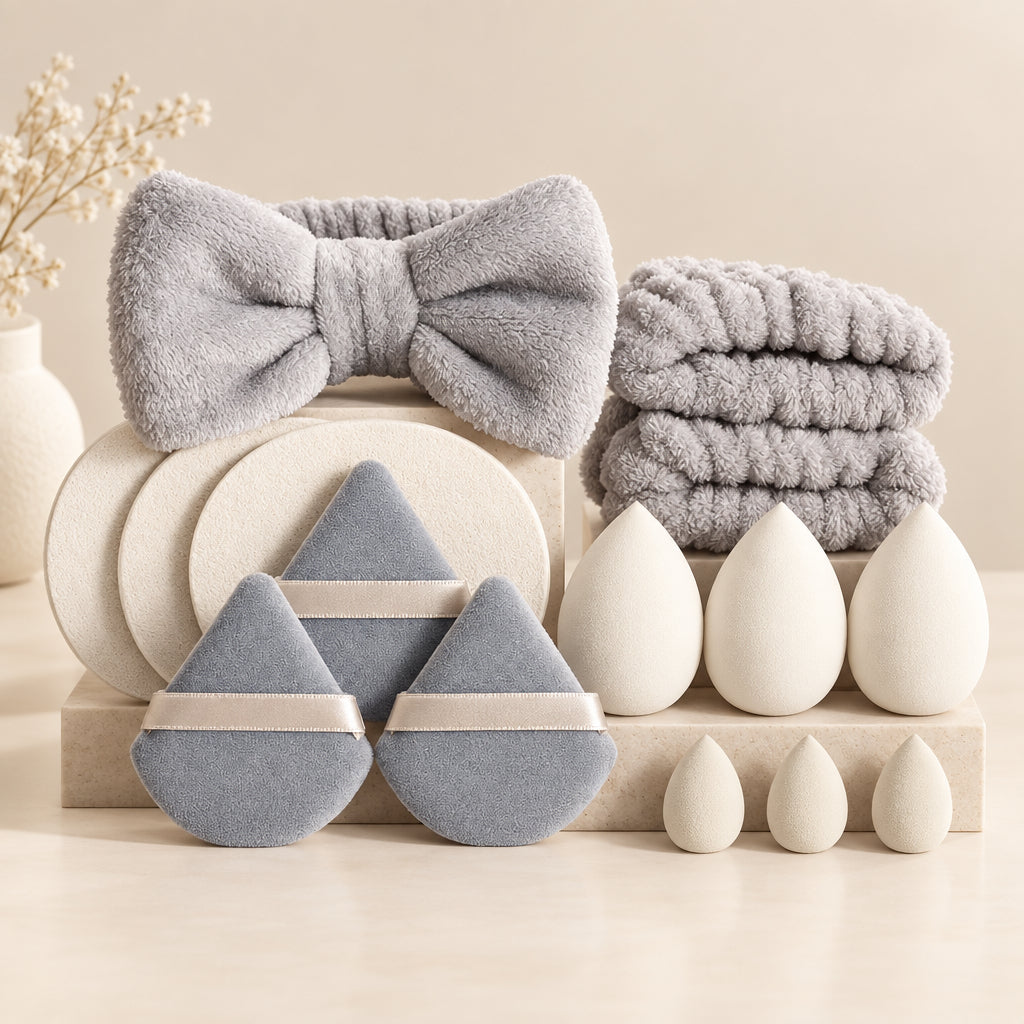 15Pcs Cosmetic Puff Makeup Sponge Blender Beauty Egg Foundation Sponges Puff Wash Face Headband Wristband Make up Accessories