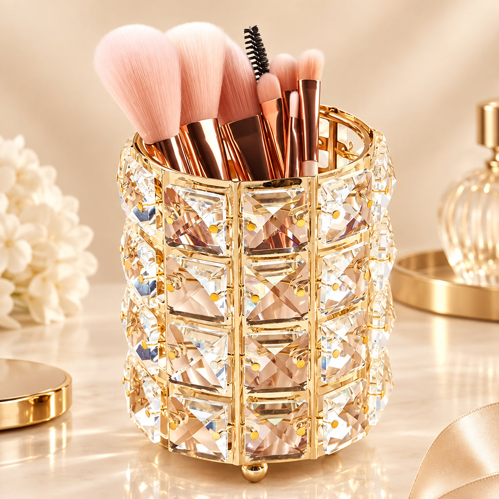 Crystal Makeup Brush Eyebrow Pencil Storage Tube Jewelry Storage Container Metal Storage Box European Style Cosmetic Organizer