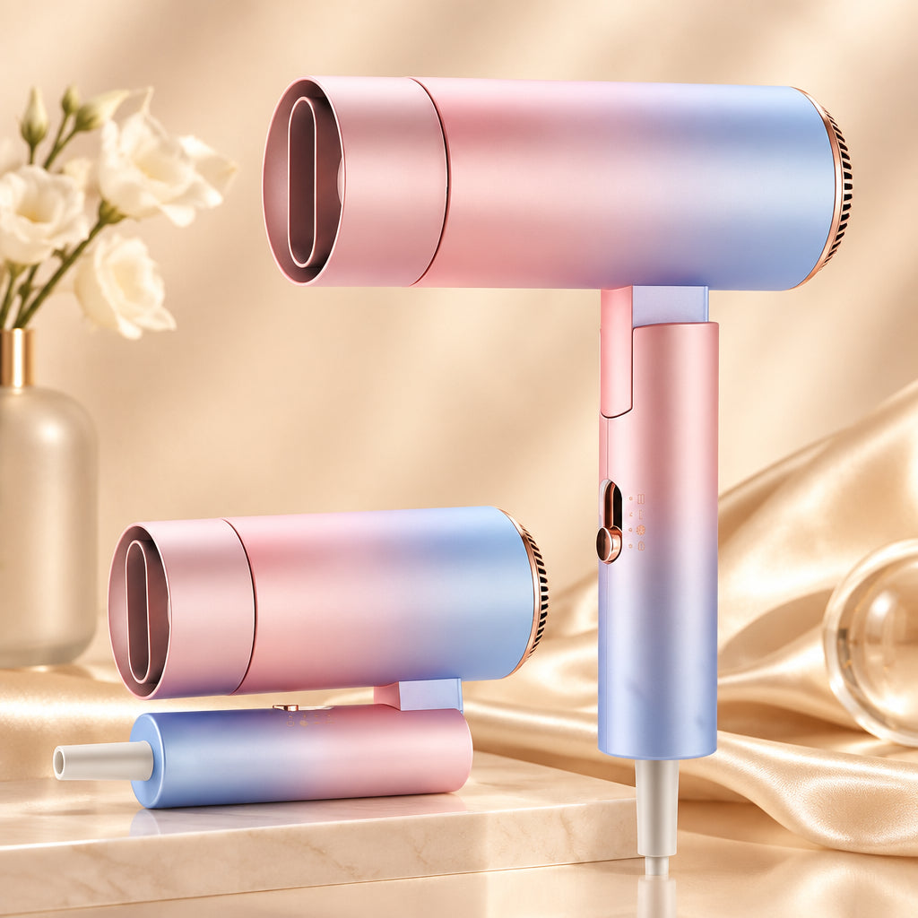 Flintronic Secador De Pelo, Secador De Pelo Iónico Profesional Poderoso De 1500 W, Secador De Viaje Con Mango Plegable, 3 Ajustes De Calor, Secado Rápido, Para Peinados De Hombres Mujeres Múltiples
