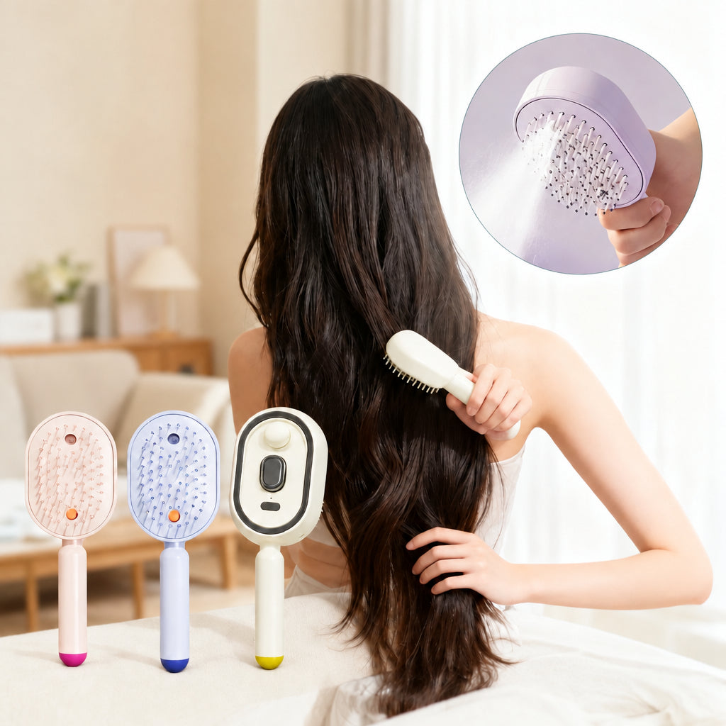 Electric Spray Air Cushions Massage Comb 3 in 1 Self Cleaning Steam Essential Oil Brush Rechargeable Spray Scalp Massager Combs