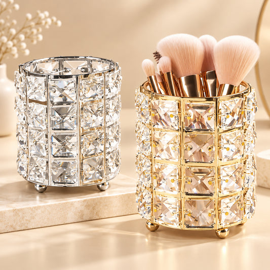 Crystal Makeup Brush Eyebrow Pencil Storage Tube Jewelry Storage Container Metal Storage Box European Style Cosmetic Organizer